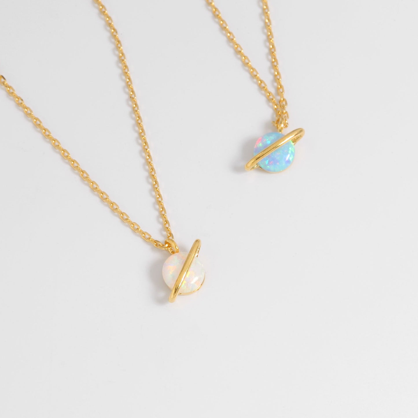 Tiny Opal Stone Necklace Planet Universe