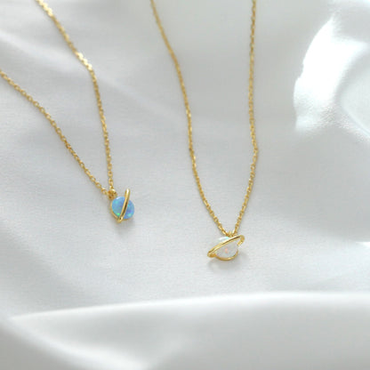 Tiny Opal Stone Necklace Planet Universe