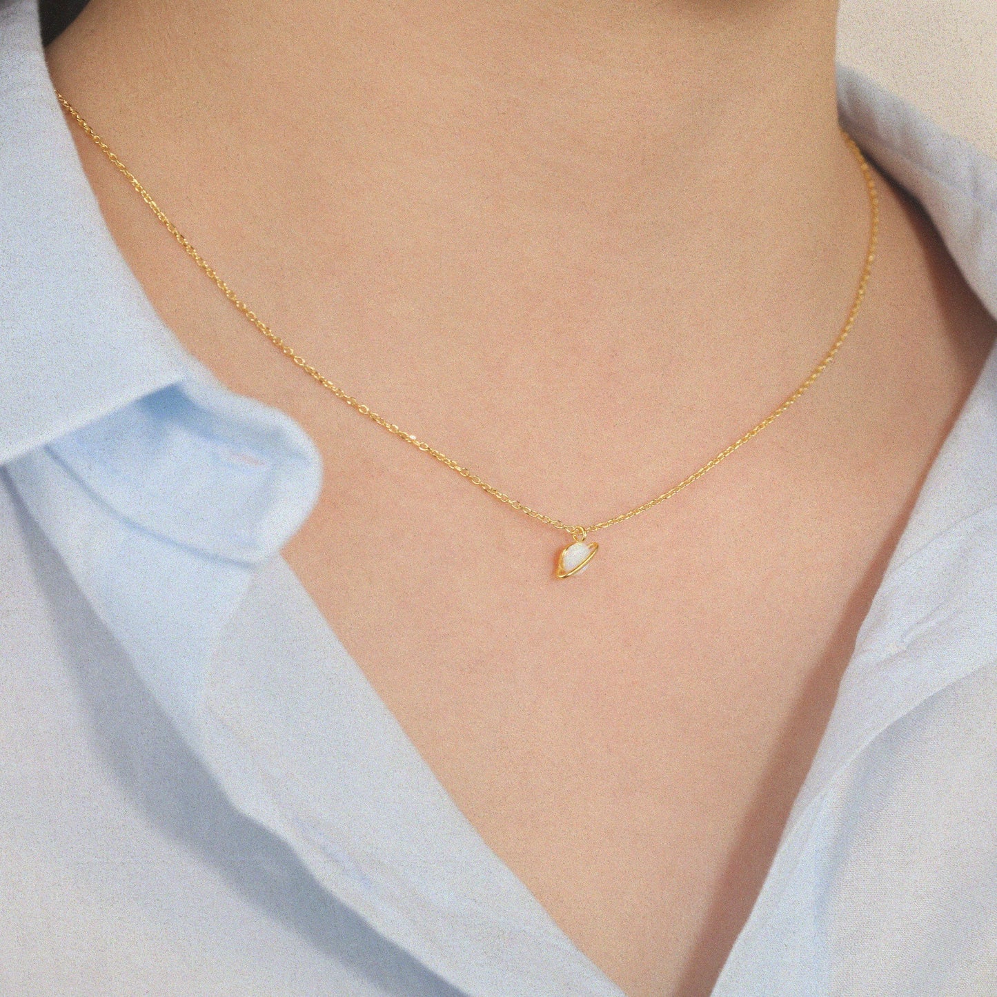 Tiny Opal Stone Necklace Planet Universe