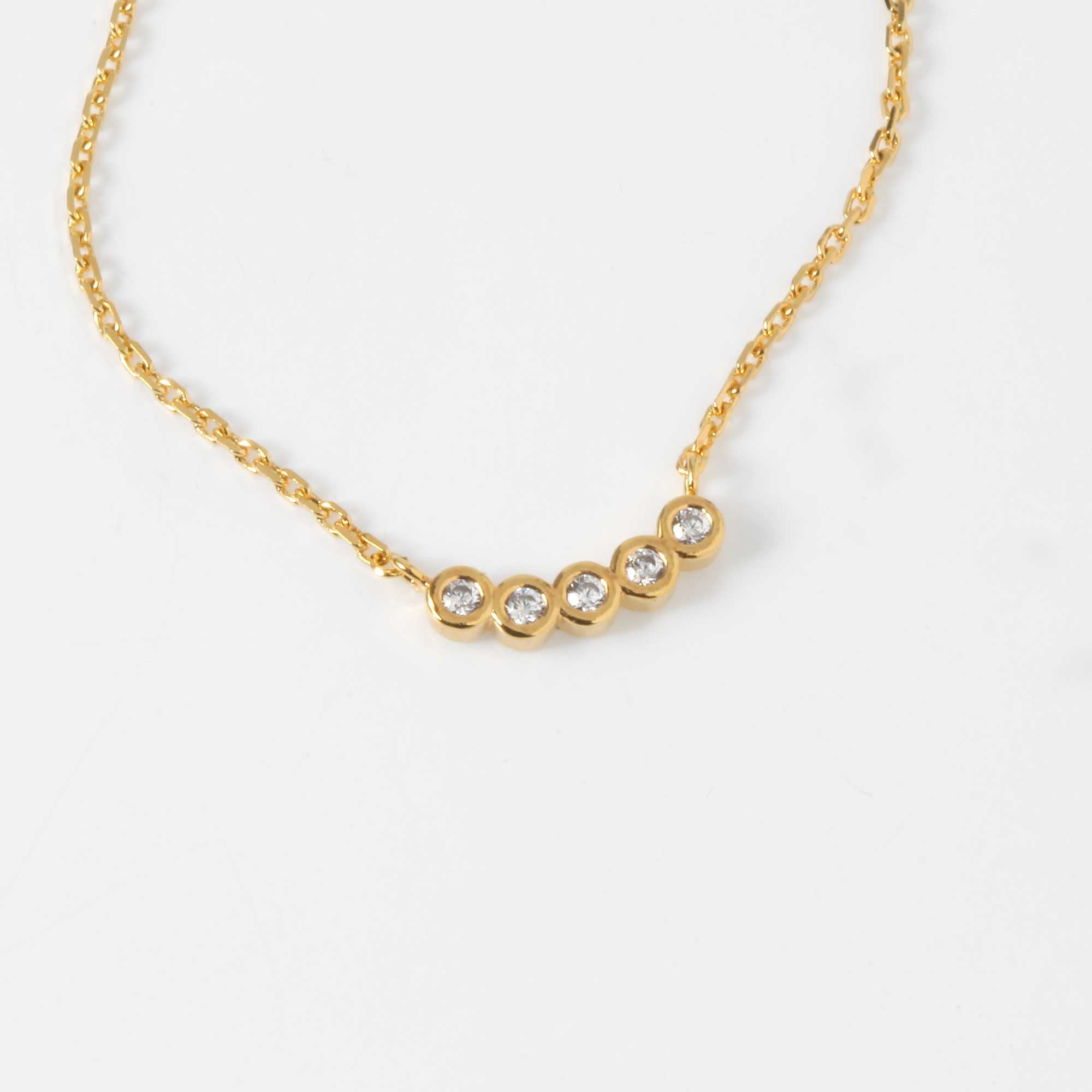 Five Tiny Bezel CZ Dot Charm Necklace