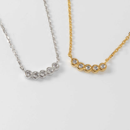 Five Tiny Bezel CZ Dot Charm Necklace