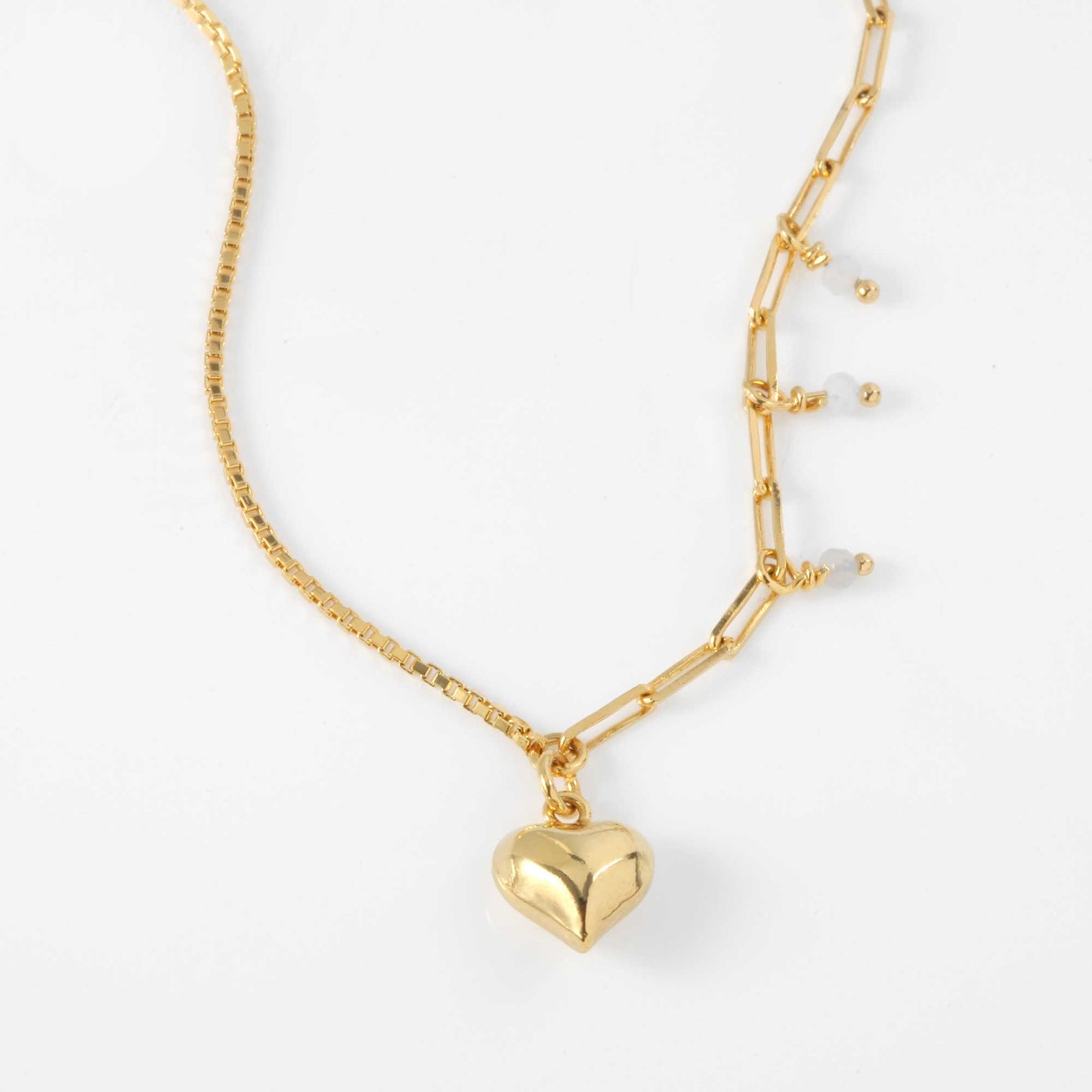 Half Box Chain Half Paperclip Chain Bold Heart Pendant Necklace