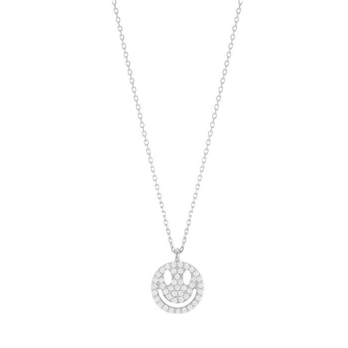 Smiley Face Cubic Zirconia Pace Necklace Solid 925 Silver