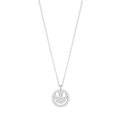 Smiley Face Cubic Zirconia Pace Necklace Solid 925 Silver