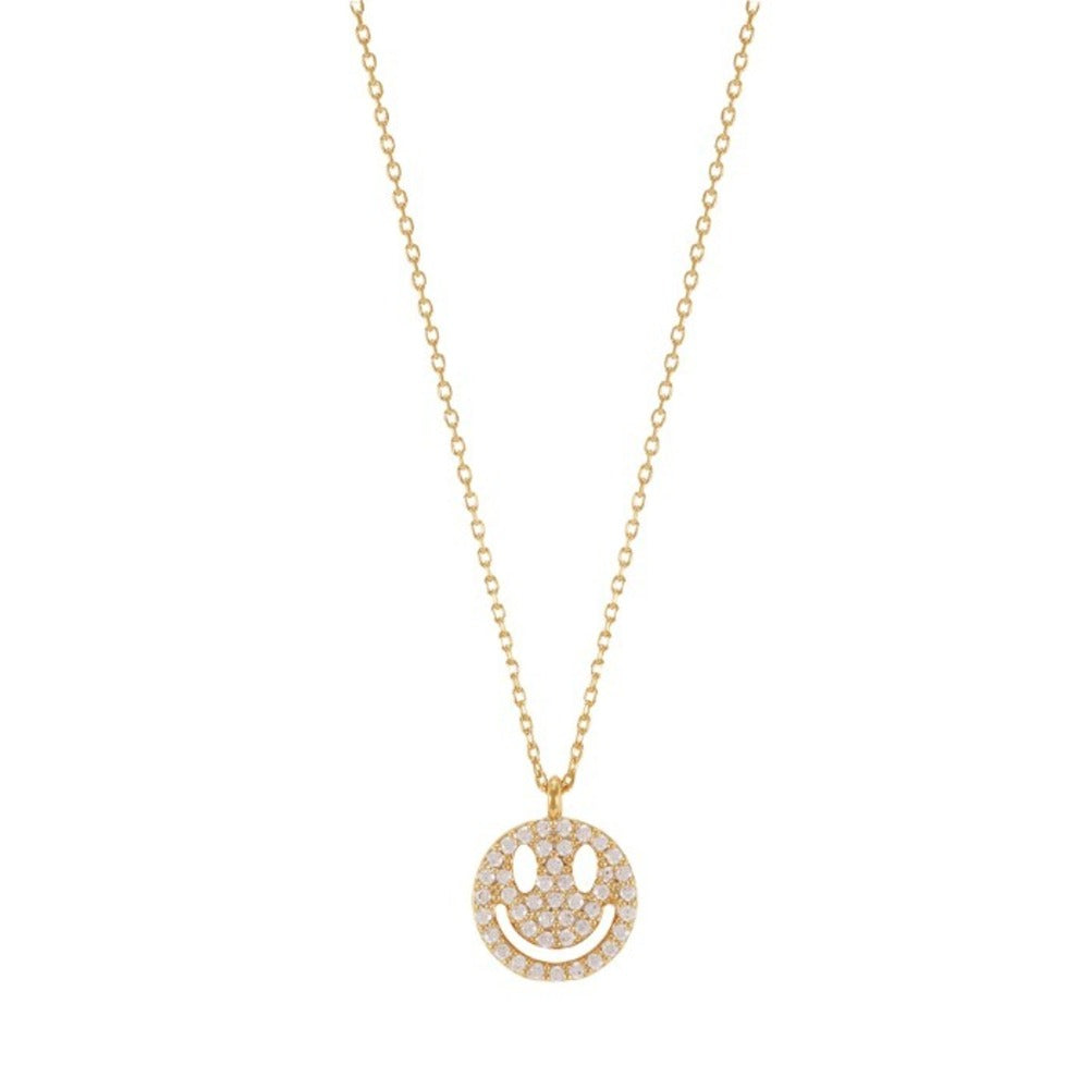 Smiley Face Cubic Zirconia Pace Necklace Solid 925 Silver