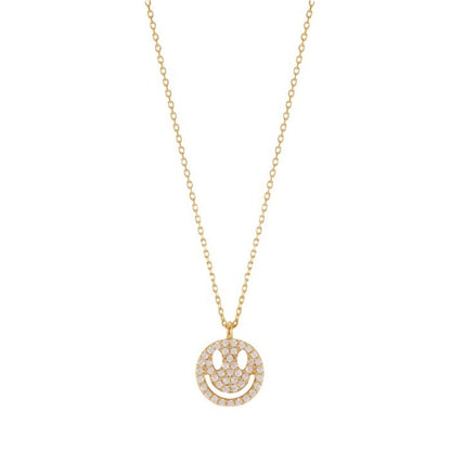 Smiley Face Cubic Zirconia Pace Necklace Solid 925 Silver