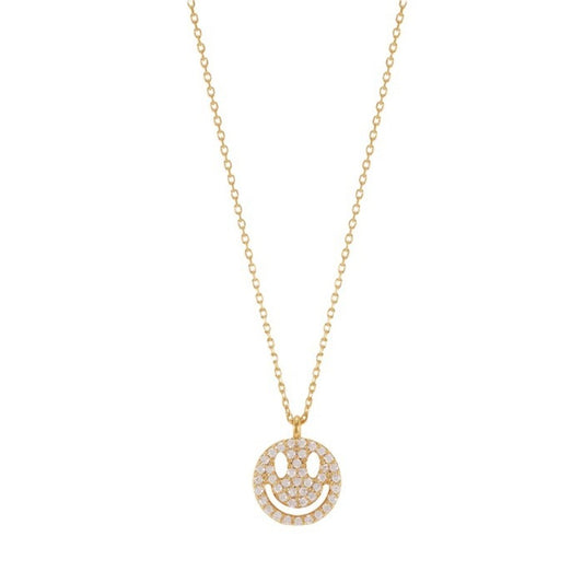 Smiley Face Cubic Zirconia Pace Necklace Solid 925 Silver