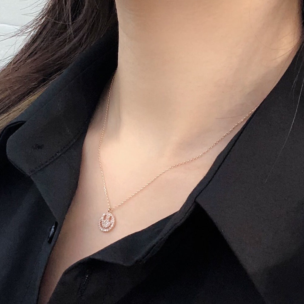 Smiley Face Cubic Zirconia Pace Necklace Solid 925 Silver