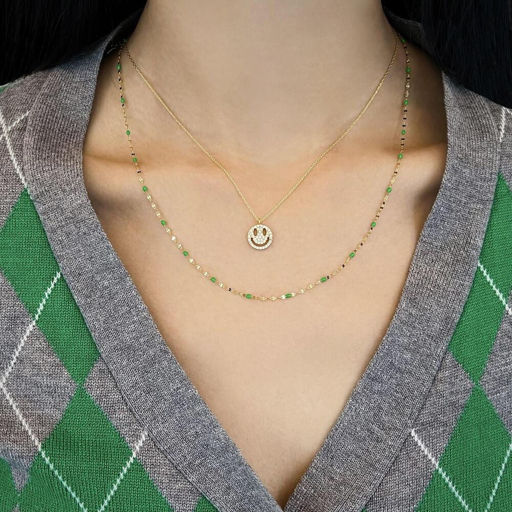 Smiley Face Cubic Zirconia Pace Necklace Solid 925 Silver