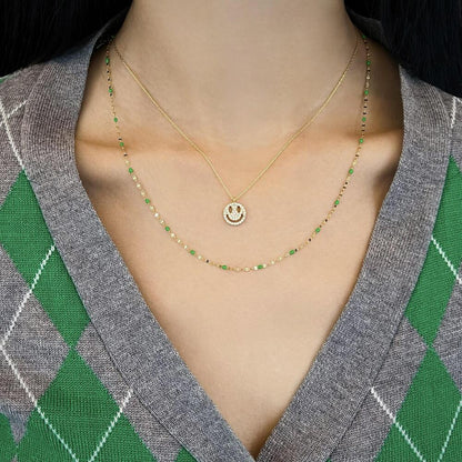 Smiley Face Cubic Zirconia Pace Necklace Solid 925 Silver