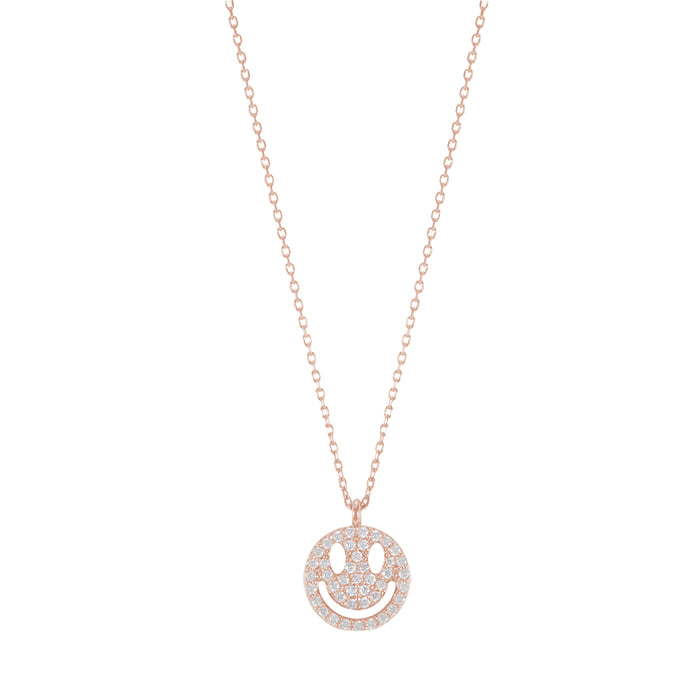 Smiley Face Cubic Zirconia Pace Necklace Solid 925 Silver