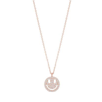 Smiley Face Cubic Zirconia Pace Necklace Solid 925 Silver