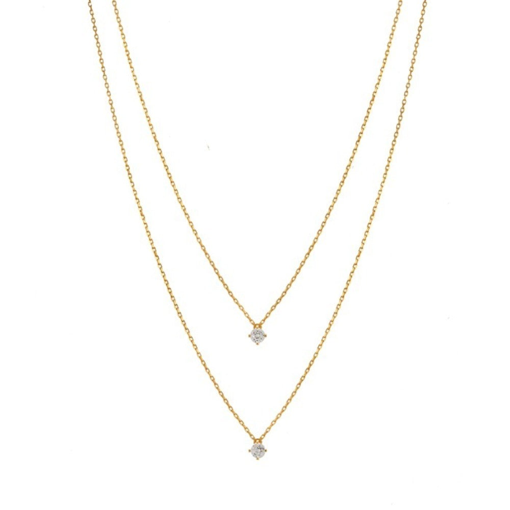 2 Chain Layered Set CZ Charm 925 Necklace