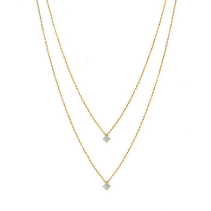 2 Chain Layered Set CZ Charm 925 Necklace