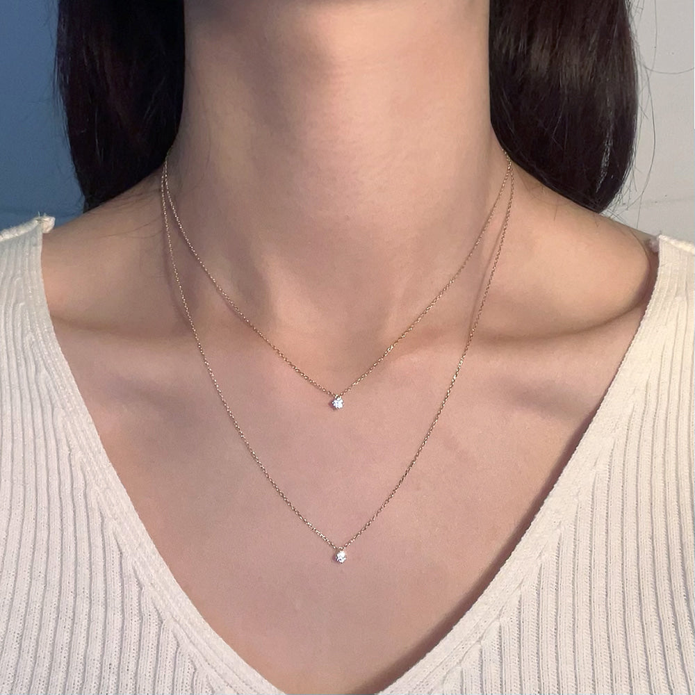 2 Chain Layered Set CZ Charm 925 Necklace