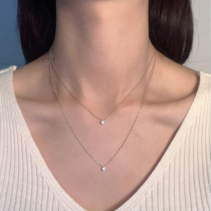 2 Chain Layered Set CZ Charm 925 Necklace