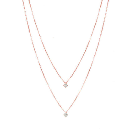 2 Chain Layered Set CZ Charm 925 Necklace