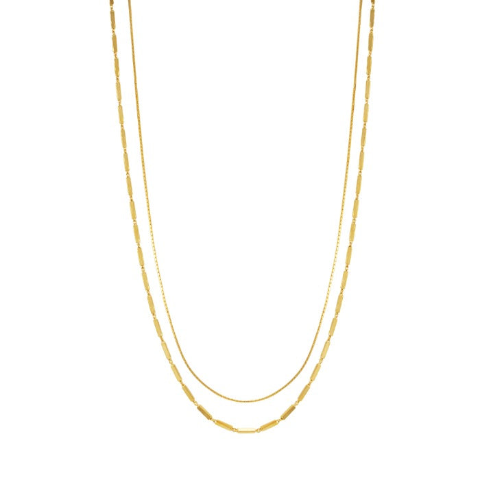 Layered Chain Set String Bar Solid 925 Silver Necklace