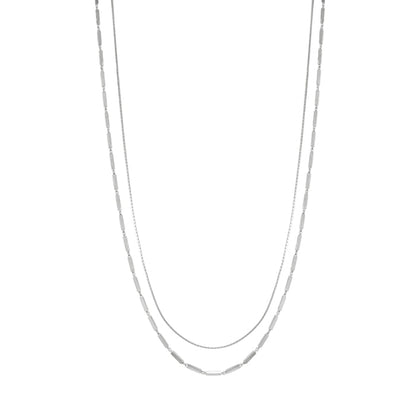 Layered Chain Set String Bar Solid 925 Silver Necklace