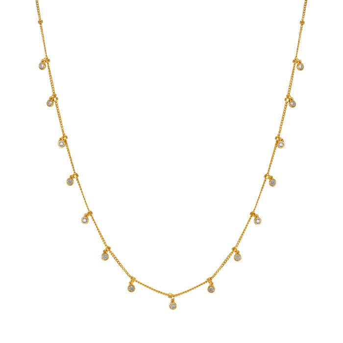 Bezel Cubic Zirconia Charm Station Necklace