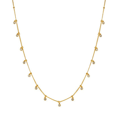 Bezel Cubic Zirconia Charm Station Necklace