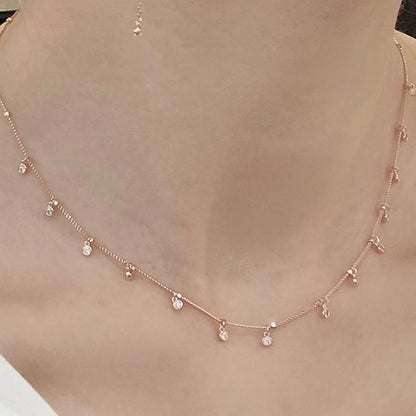 Bezel Cubic Zirconia Charm Station Necklace