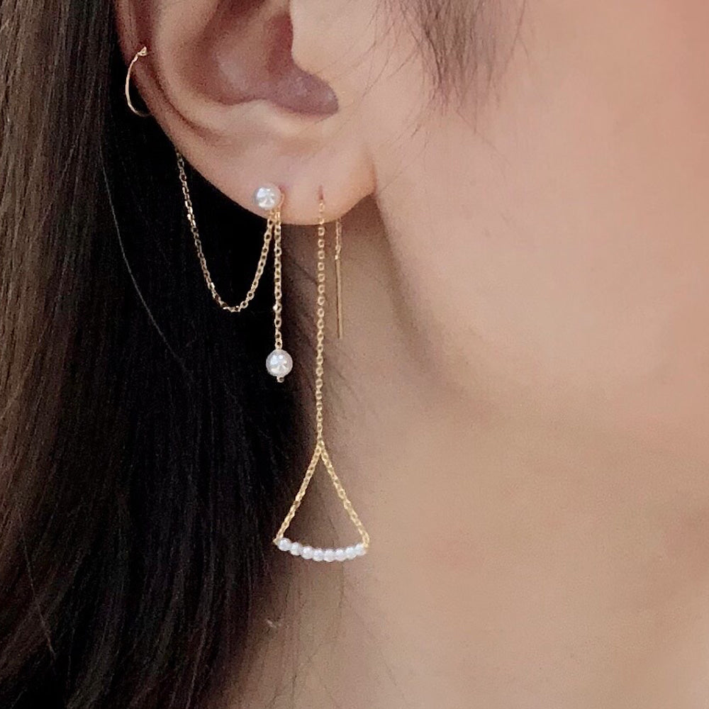 Thread Triangle Mini Pearl Chain Earrings
