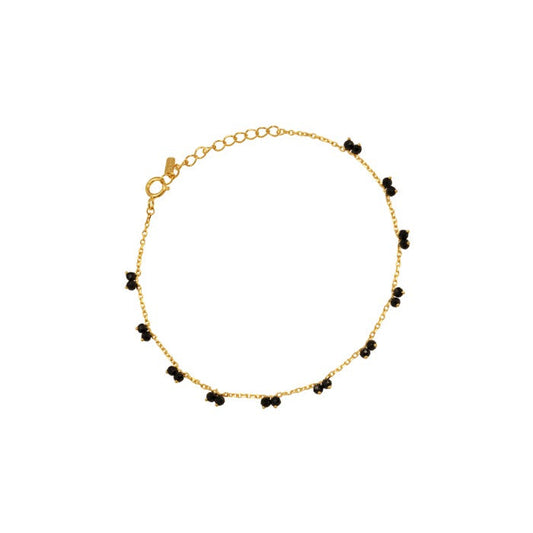 Double Mini Black Spinel Stone Station 925 Bracelet