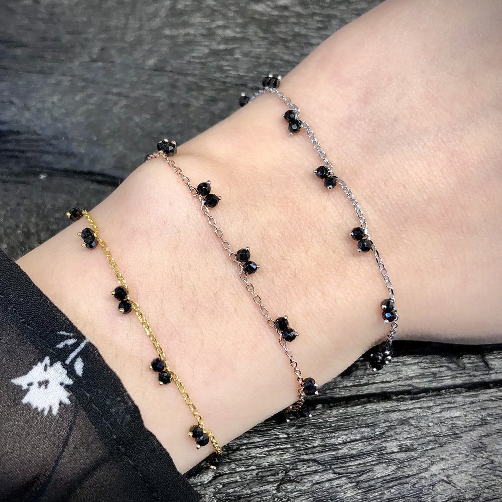 Double Mini Black Spinel Stone Station 925 Bracelet