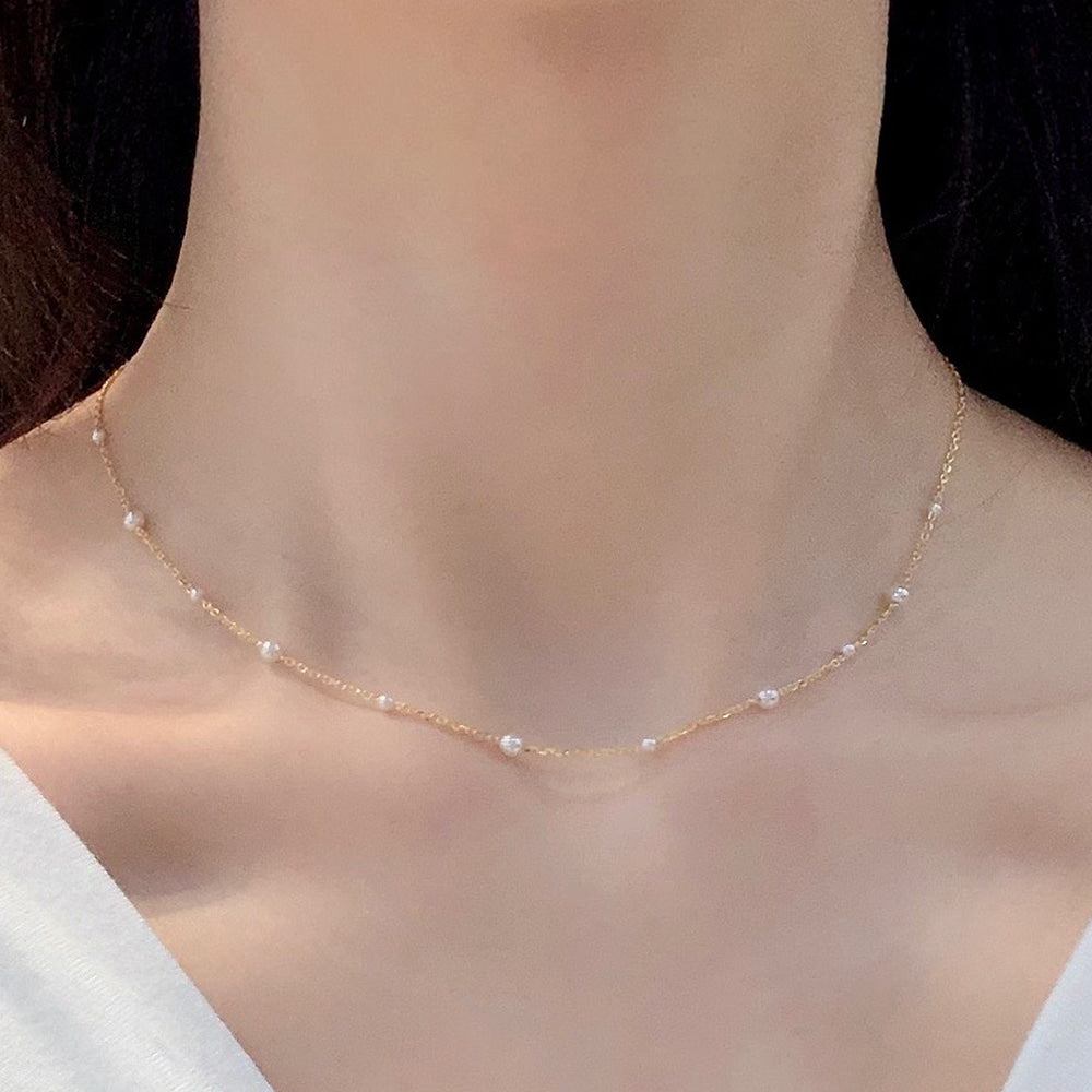 Freshwater Pearl Station Chain Necklace Mini