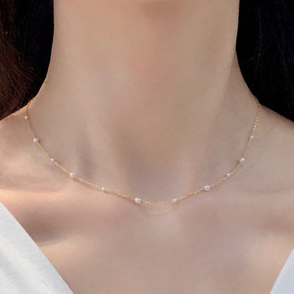 Freshwater Pearl Station Chain Necklace Mini