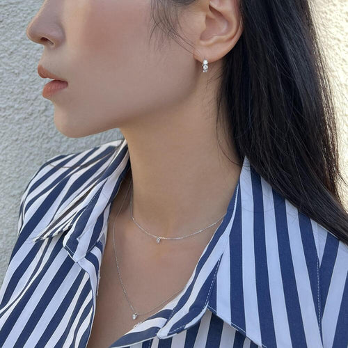 3 Cubic Zirconia Bezel 925 Silver Hoop Earrings