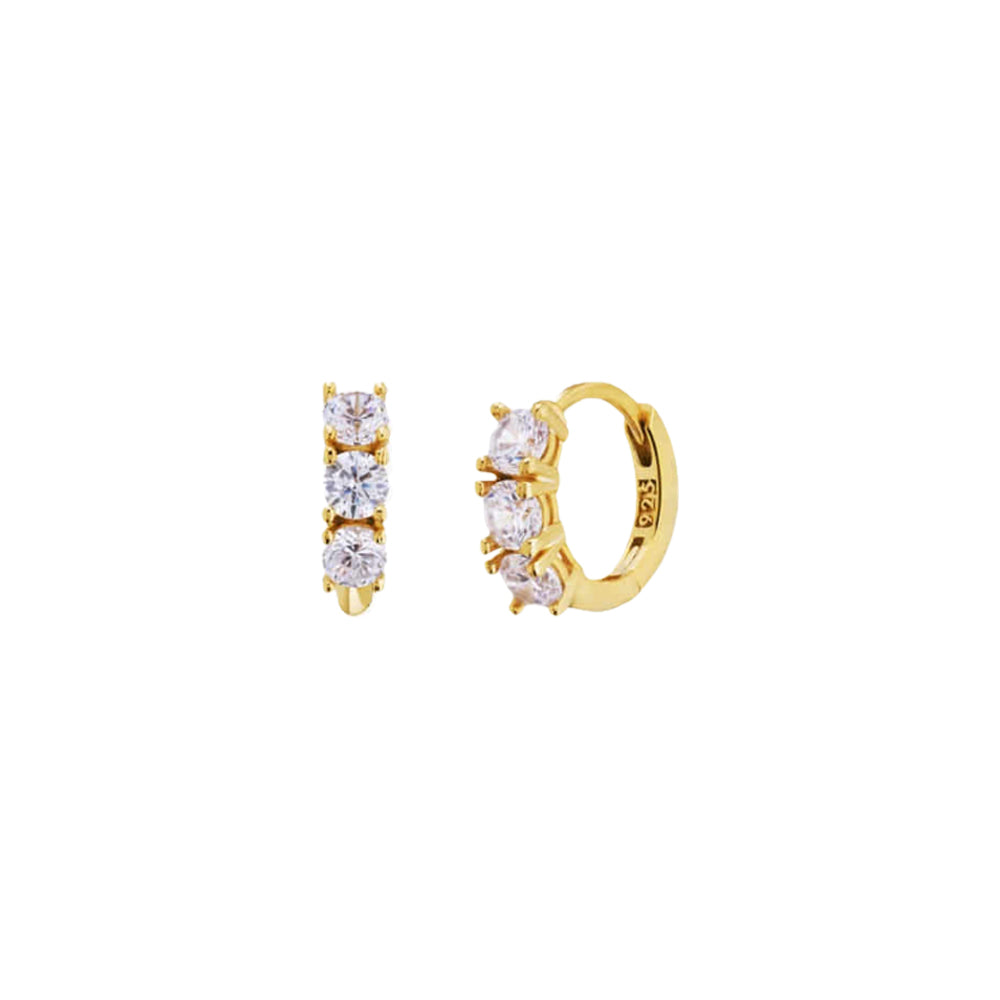 3 Cubic Zirconia Bezel 925 Silver Hoop Earrings