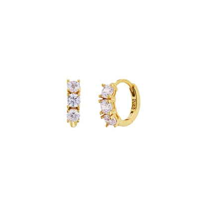3 Cubic Zirconia Bezel 925 Silver Hoop Earrings