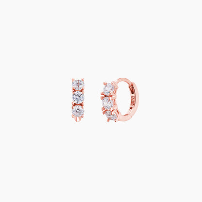 3 Cubic Zirconia Bezel 925 Silver Hoop Earrings