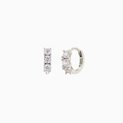 3 Cubic Zirconia Bezel 925 Silver Hoop Earrings