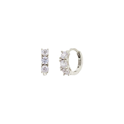 3 Cubic Zirconia Bezel 925 Silver Hoop Earrings