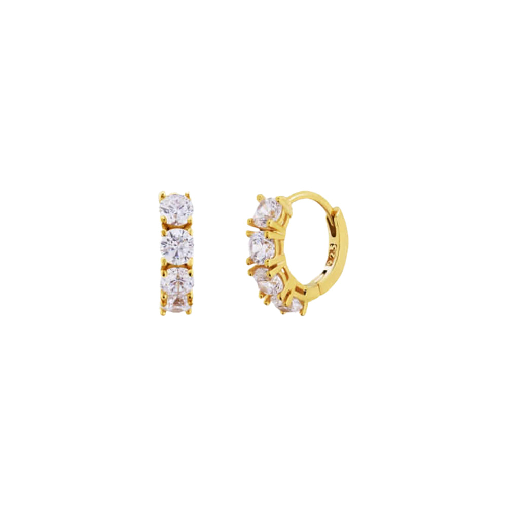 4 Cubic Zirconia Bezel 925 Silver Hoop Earrings
