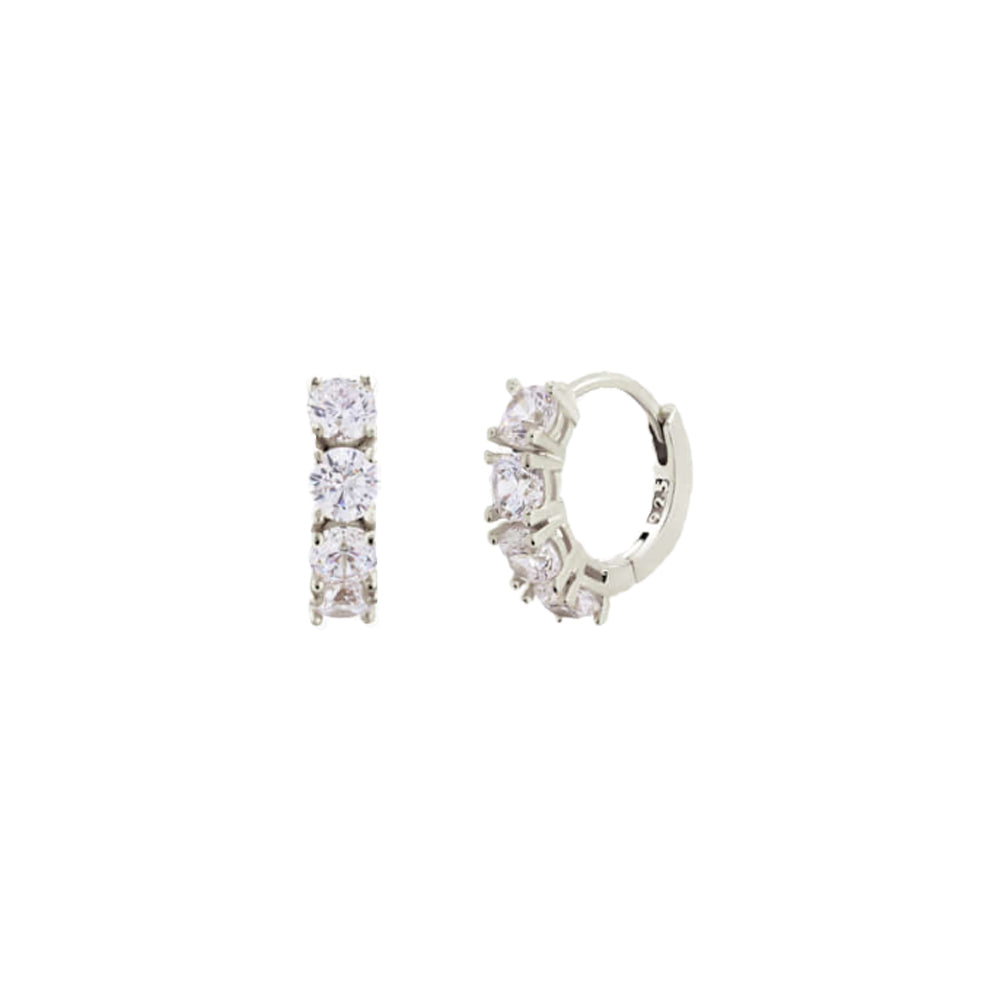 4 Cubic Zirconia Bezel 925 Silver Hoop Earrings