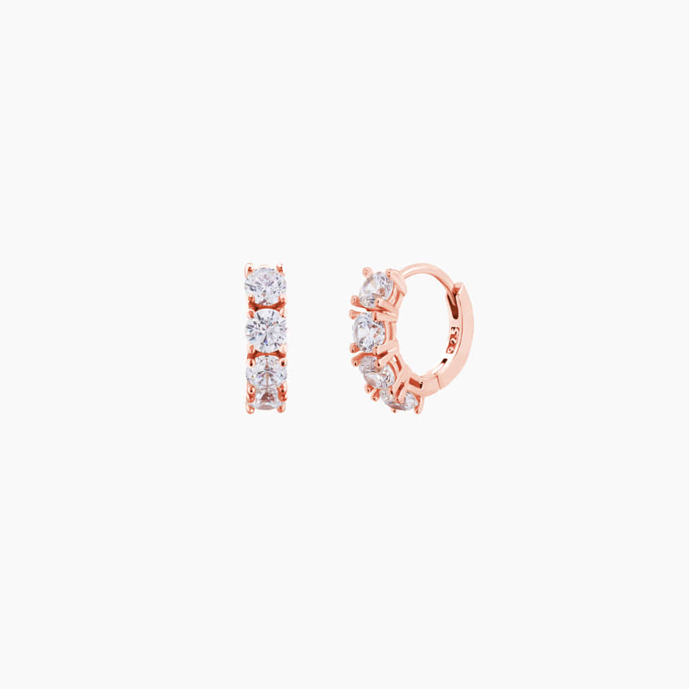 4 Cubic Zirconia Bezel 925 Silver Hoop Earrings