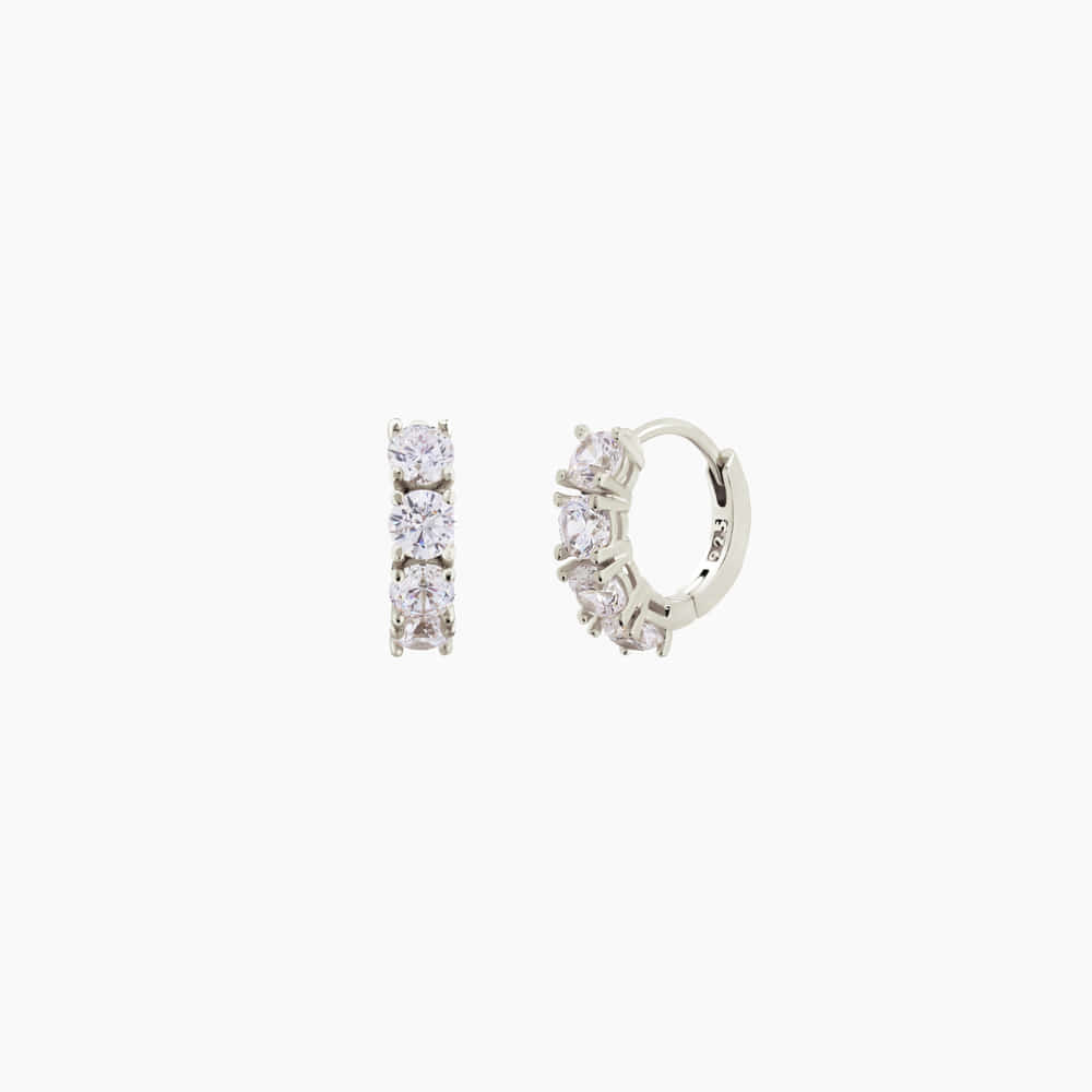4 Cubic Zirconia Bezel 925 Silver Hoop Earrings