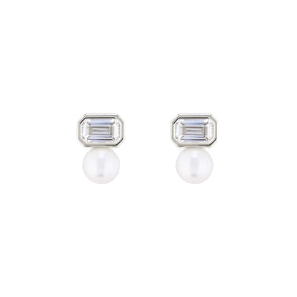 Swarovski Pearl Square Cubic 5mm Stud Earrings