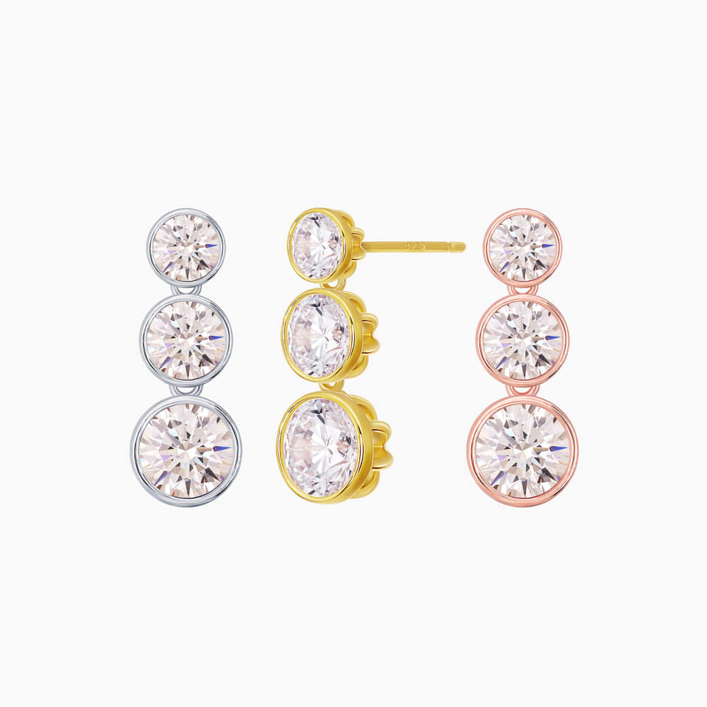 Triple Cubic Zirconia Drop Earrings