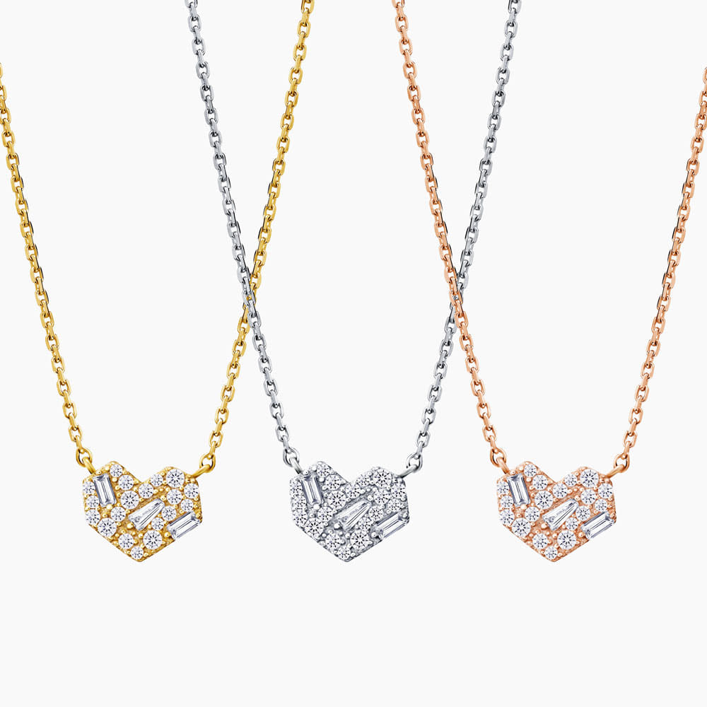 Geometric Heart Cubic Zirconia 925 Silver Necklace