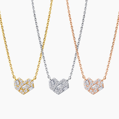 Geometric Heart Cubic Zirconia 925 Silver Necklace