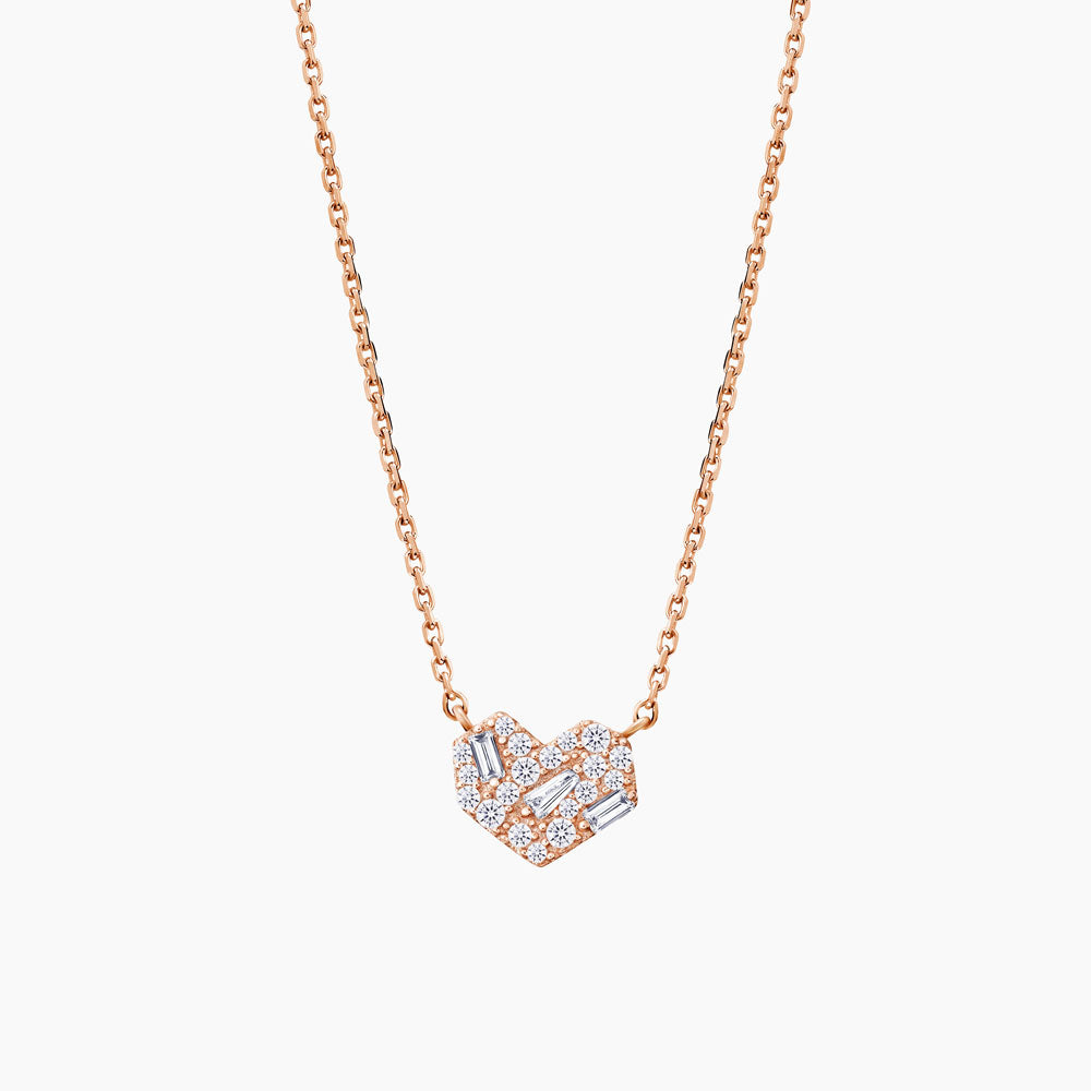 Geometric Heart Cubic Zirconia 925 Silver Necklace