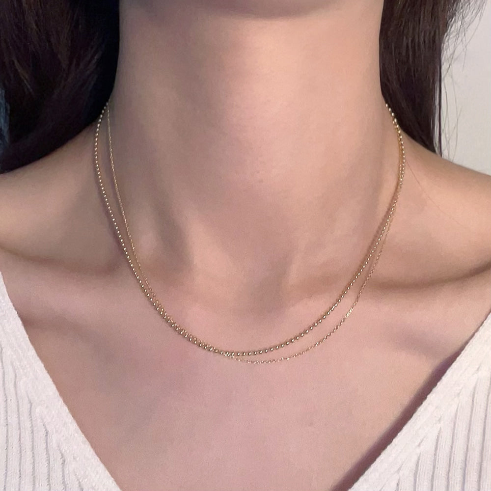 Tiny Dot Ball Layered Chain Solid Silver Necklace