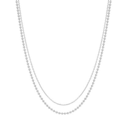 Tiny Dot Ball Layered Chain Solid Silver Necklace