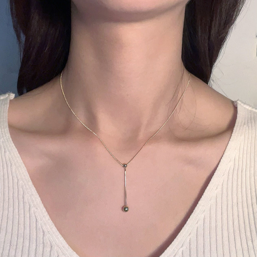 Lariat Y Tiny Ball Connected Necklace