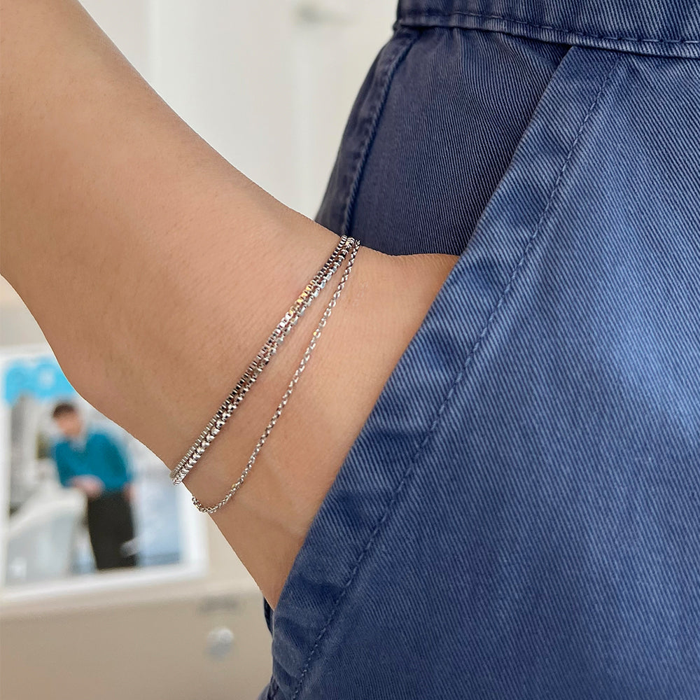 Layered Box Chain 925 Silver Bracelet